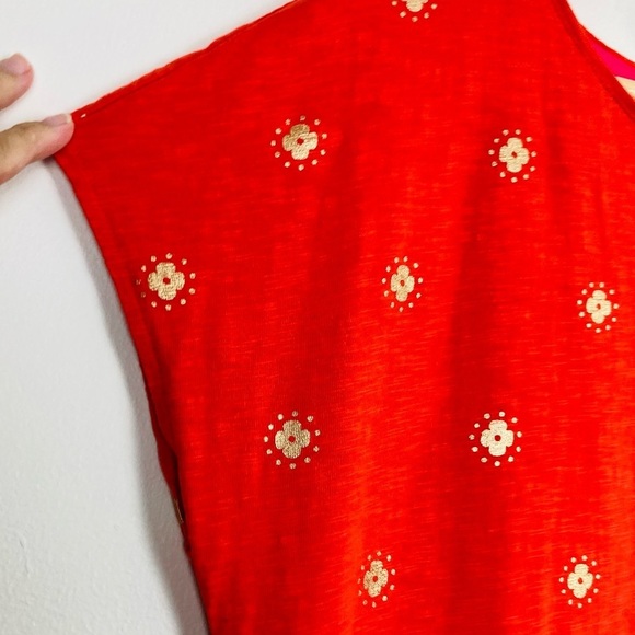 Boden Paulina t-shirt shift dress in orange with gold foil design. Size 10 - Picture 4 of 8